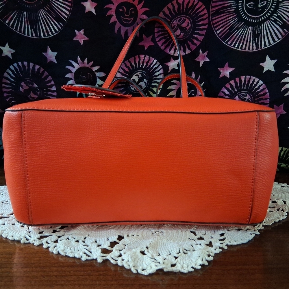 Henri Bendel Shoulder Bag Leather Sunburst Orange Red Satchel Handbag  Strap - Picture 12 of 17